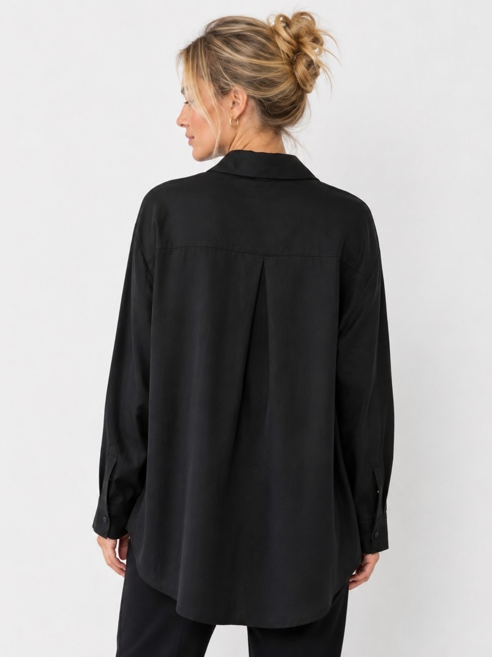 French Connection Black Linen Blend Button-Down Blouse - Picture 2 of 6